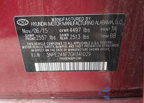 2016 Hyundai Sonata Se from USA, damaged, VIN 5NPE24AF7GH341029